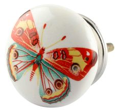 Multicolor Butterfly Ceramic Flat Drawer Knob